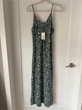 a new day Dark Green and White Floral Maxi Dress with Spaghetti Straps - NWT!